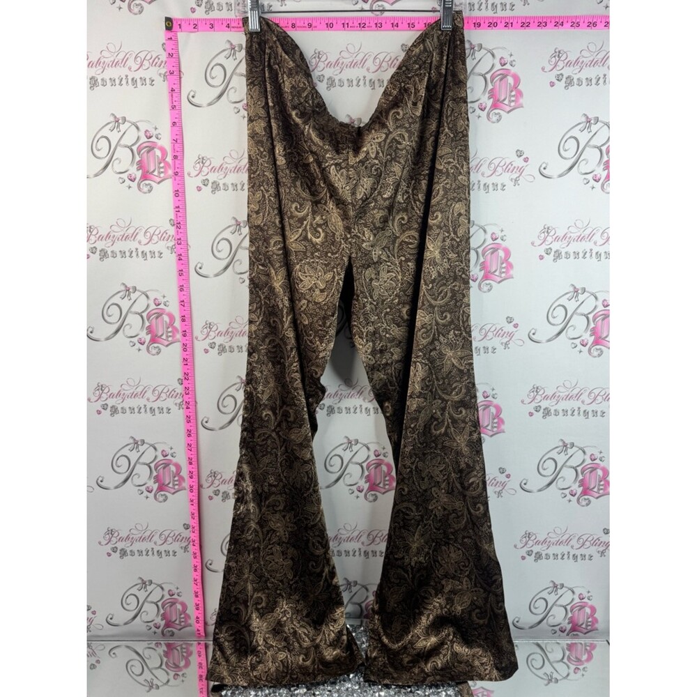 Reitmans pants flare leg flowy gold shiny Brown Paisley-Print Wide Leg Pants